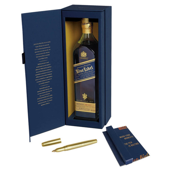 Johnnie Walker Blue Label with Gold Pen - 750 mL - Set - Glass