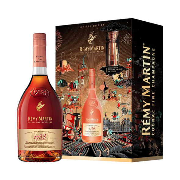 Remy Martin 1738 Cognac with Copper Cocktail Jigger - 750 mL - Set - Glass