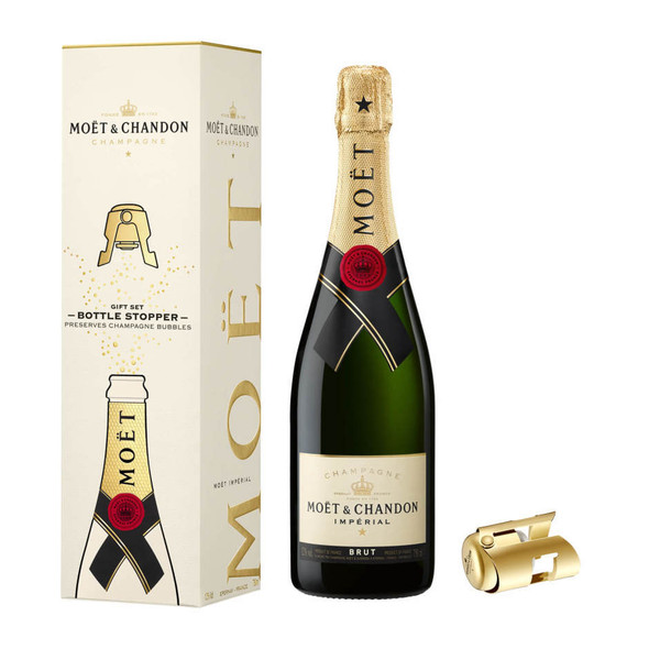 Moet & Chandon Imperial Brut with Bottle Stopper - 750 mL - Set - Glass