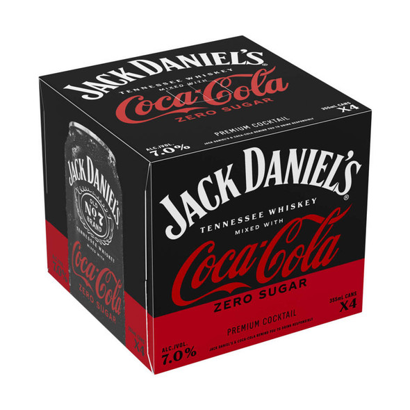 Jack Daniel's Coca-Cola Zero Sugar Whiskey Cocktails - 355 mL - 4-PK - Aluminum