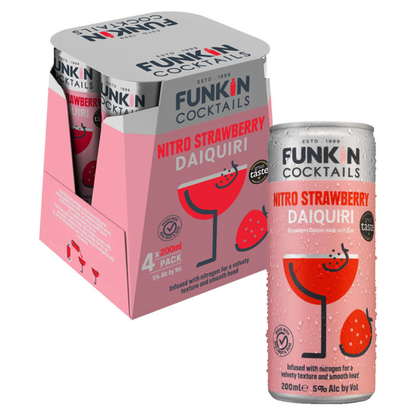 Funkin Cocktails Nitro Strawberry Daiquiri - 200 mL - 4-PK - Aluminum