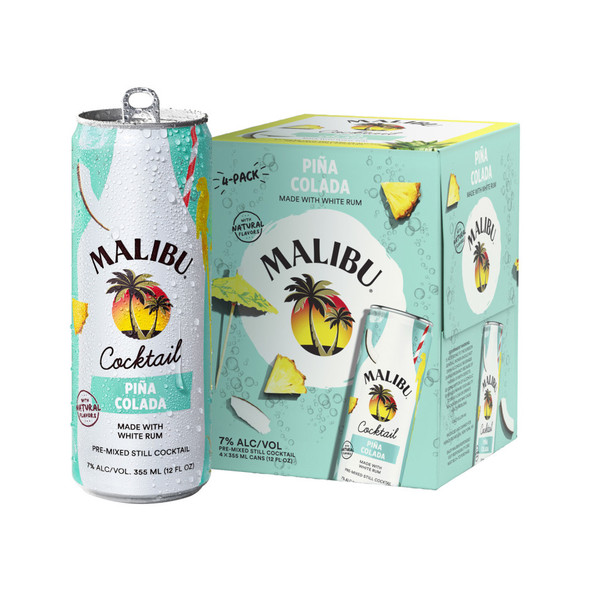 Malibu Pina Colada Ready to Drink Rum Cocktail - 355 mL - 4-PK - Aluminum