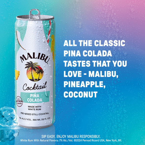 Malibu Pina Colada Ready to Drink Rum Cocktail - 355 mL - 4-PK - Aluminum