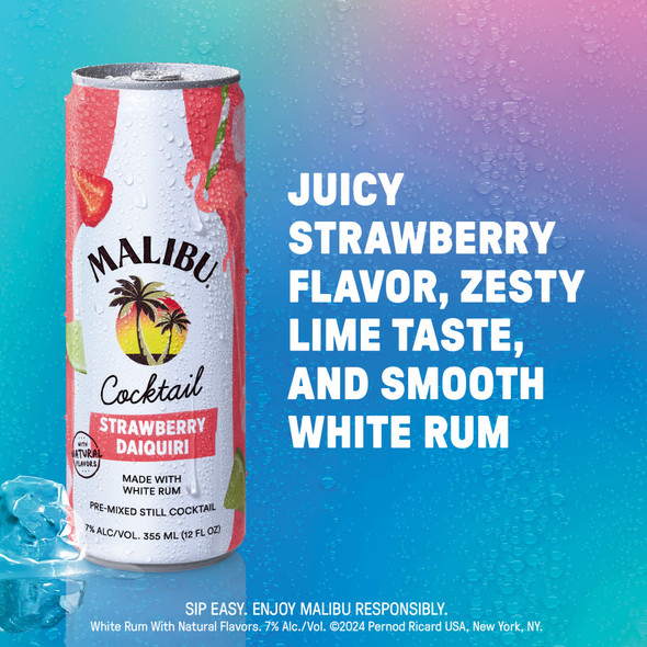 Malibu Strawberry Daiquiri Ready to Drink Rum Cocktail - 355 mL - 4-PK - Aluminum