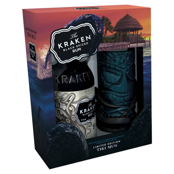 Kraken Black Spiced Rum 94 with Tiki Glass - 750 mL - Set - Glass