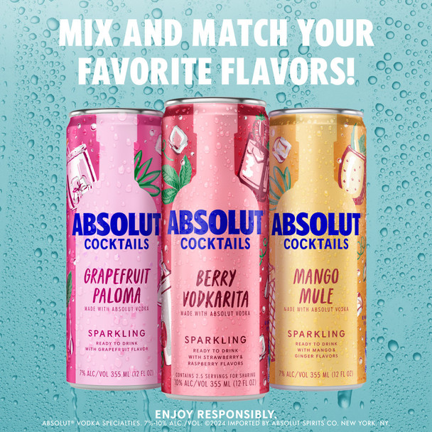 Absolut Vodka Ready to Drink Grapefruit Paloma Cocktails - 355 mL - 4-PK - Aluminum