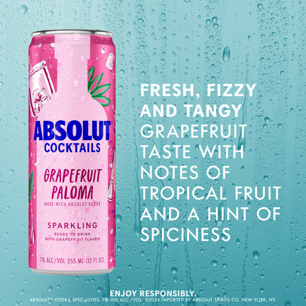 Absolut Vodka Ready to Drink Grapefruit Paloma Cocktails - 355 mL - 4-PK - Aluminum