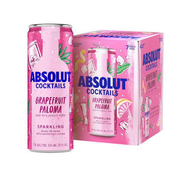 Absolut Vodka Ready to Drink Grapefruit Paloma Cocktails - 355 mL - 4-PK - Aluminum