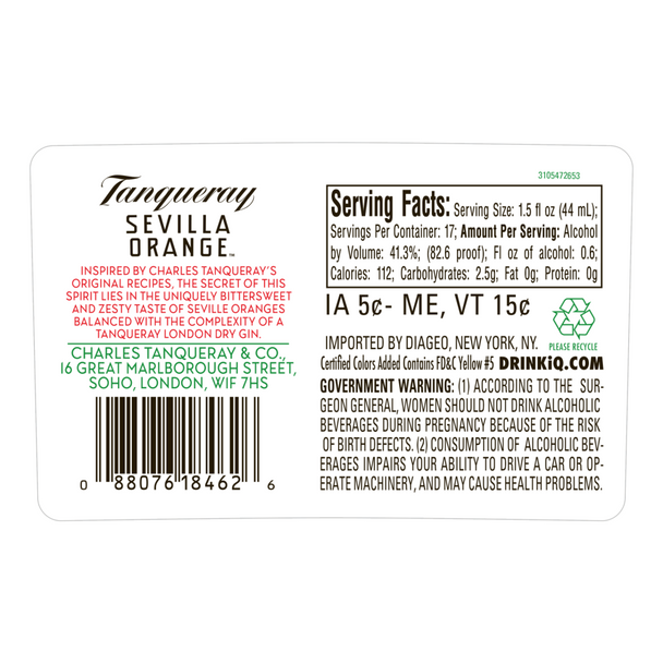 Tanqueray Sevilla Orange Gin - 750 mL - 750ML - Glass