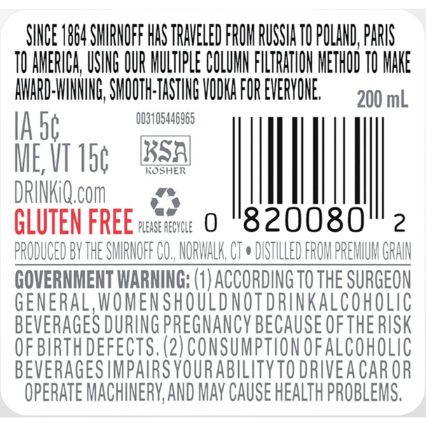 Smirnoff  Vodka - 200 mL - 200ML - Glass