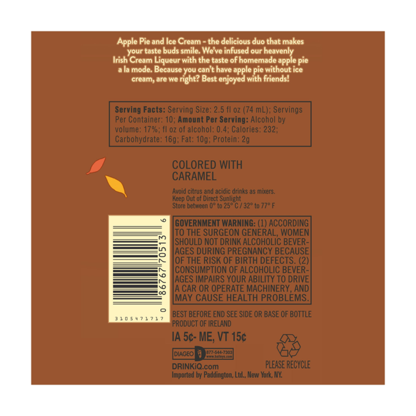 Baileys Apple Pie Irish Cream Liqueur - 750 mL - 750ML - Glass