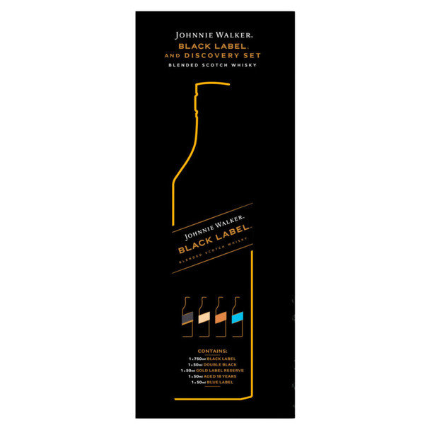 Johnnie Walker Black Label with Four 50mls Green Label, Gold Label Reserve, 18 Years & Blue Label - 750 mL - Set - Glass