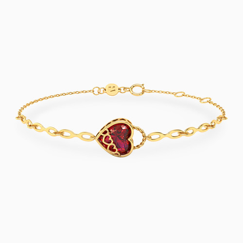 LIB167 - Heart Red Stone Chain Bracelet in 18K Gold - 111304130380-1.jpg LIB167 - Heart Red Stone Chain Bracelet in 18K Gold - 111304130380-1.jpg