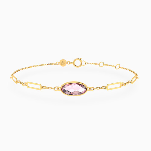 LIB281 - Oval Rose Stone Chain Bracelet in 18K Gold - 111304160409-1.jpg LIB281 - Oval Rose Stone Chain Bracelet in 18K Gold - 111304160409-1.jpg