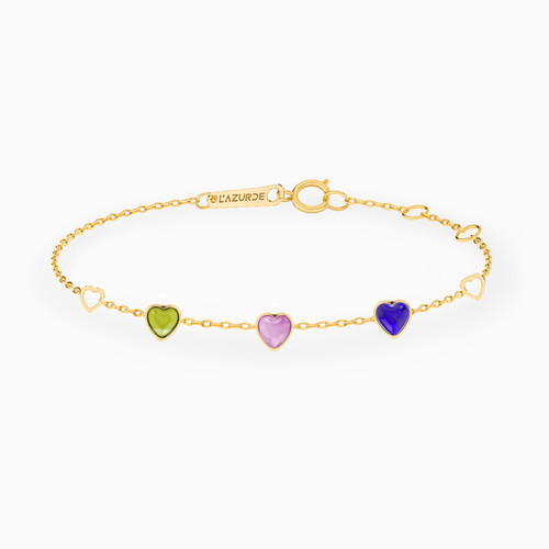 LIB60 - Heart Colored Stones Chain Bracelet in 18K Gold - 111304180047-1.jpg