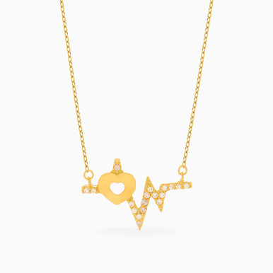 Heartbeat Cubic Zirconia Necklace in 18K Gold - 21005180280