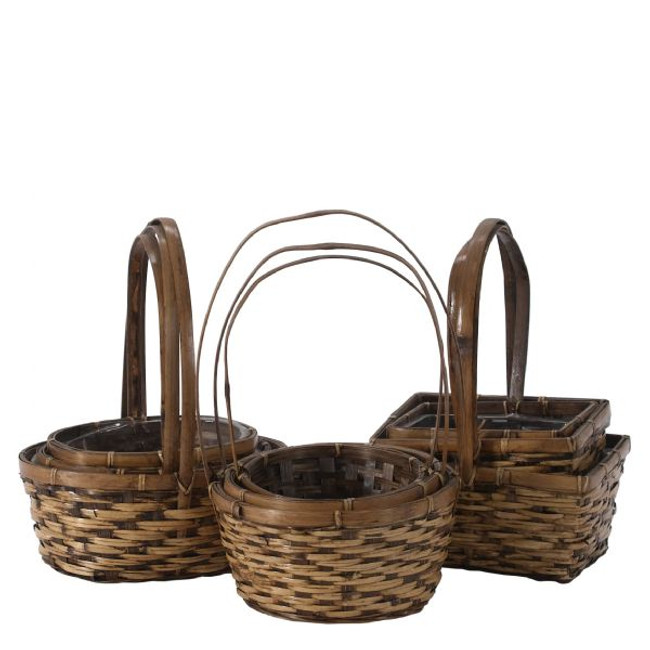 Basket x3 Stained Rnd, Oval, Rect (9",7",5") set