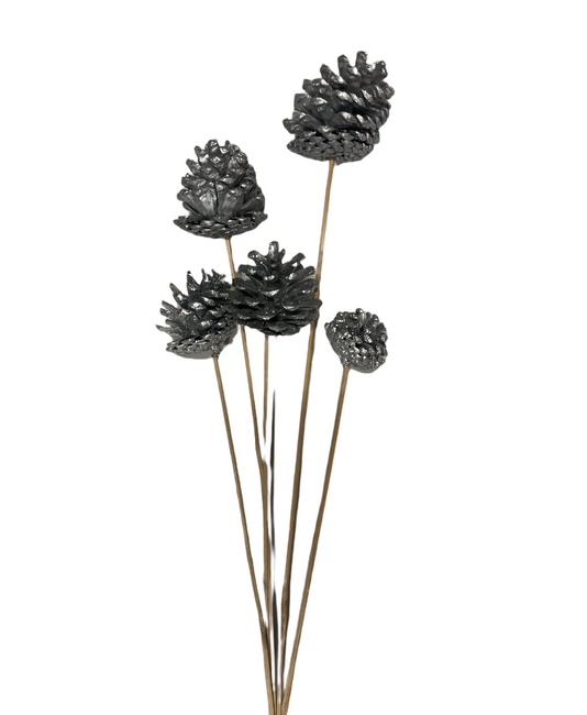 CONES Silver Glitter on Stems(
