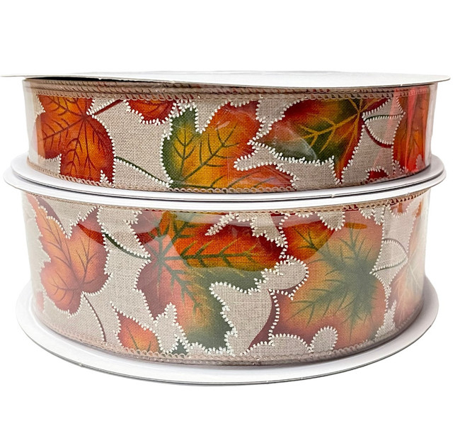 FALL #40 nat linen/fall dotted leaves 50 yrds