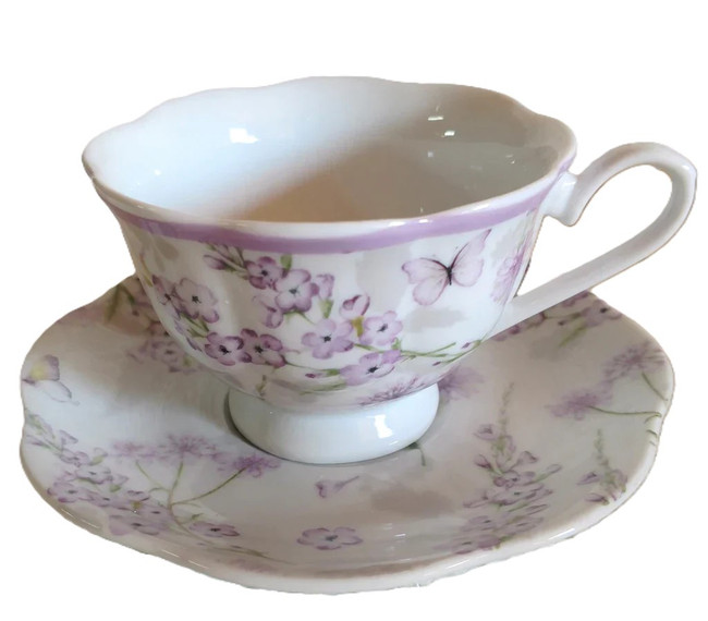 Teacup and Saucer Purple Florals 6/cs