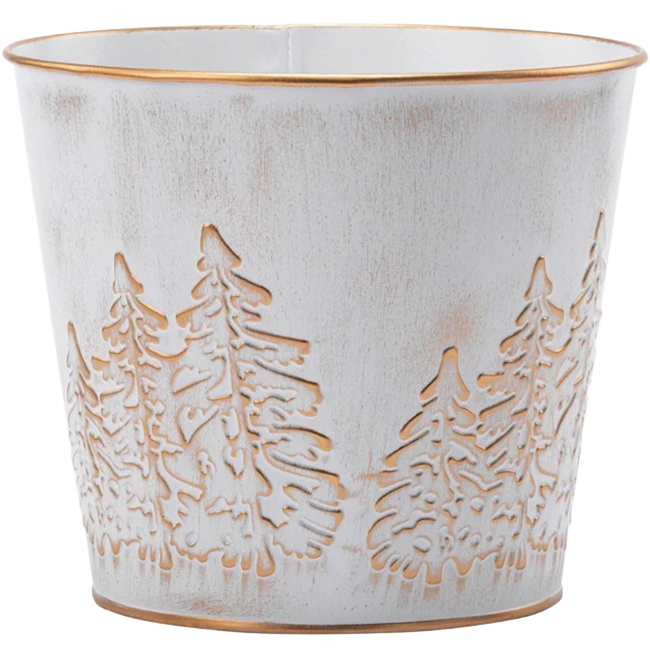 6.5" White embossed tree pot c