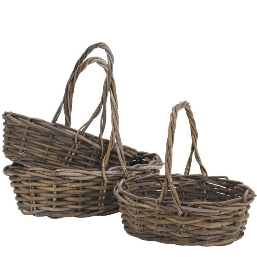 Bskt set x3 Oval Gray Ratten willow (17"x13"x5" - 13"x8"x4")