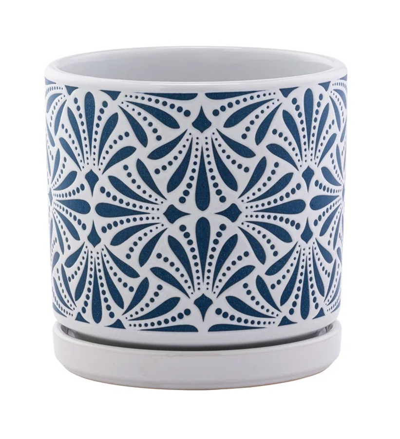 Blue/wht abstract planter w/sa