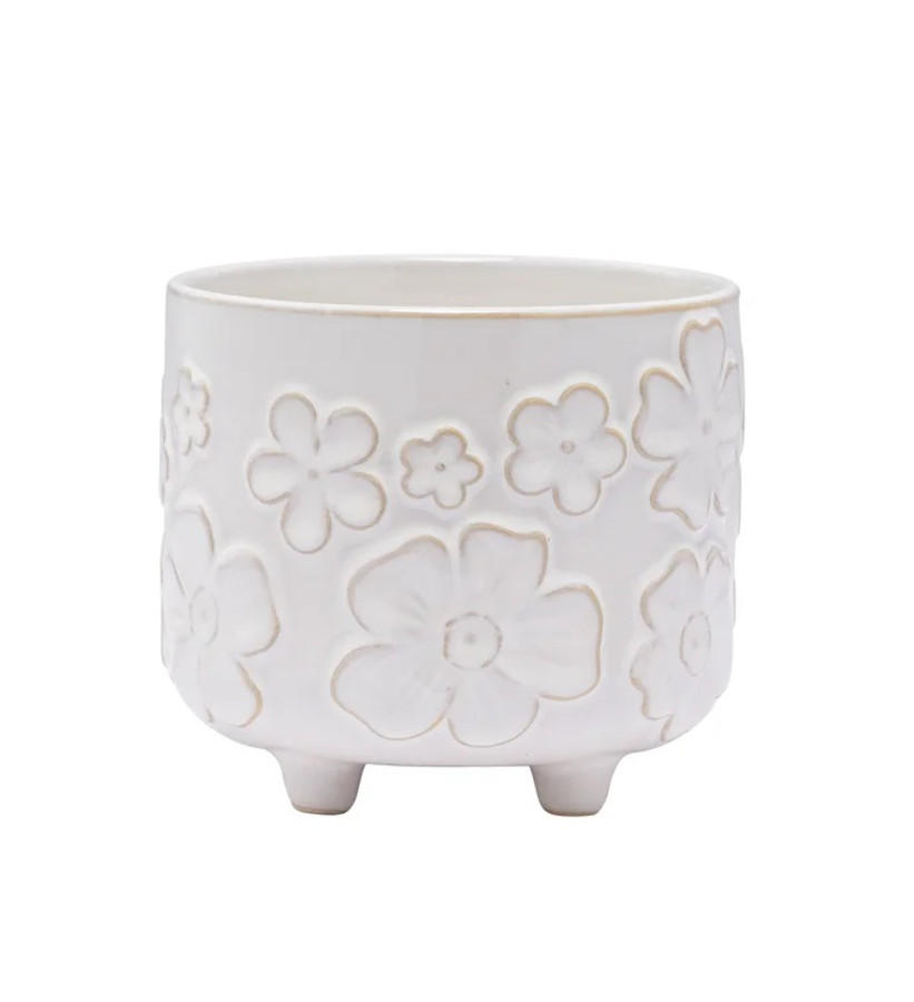 Lg Wht Floral Planter 3.75"H x