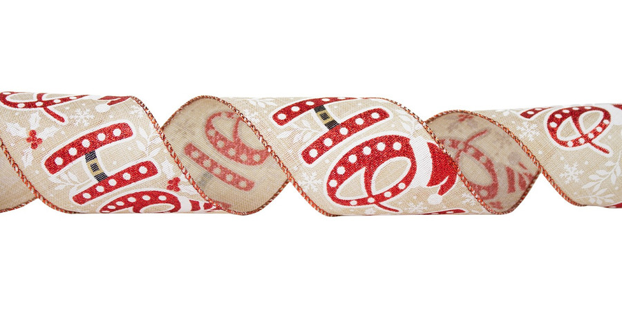 #40 Ho Ho Ho red/burlap 50yrds