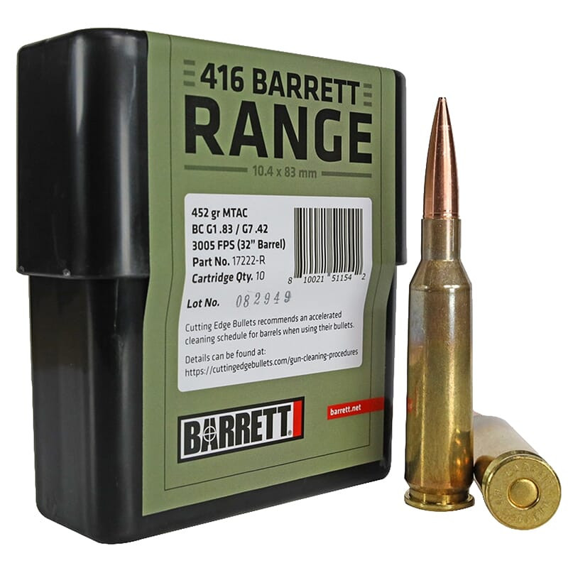 Barrett 416 Barrett, Range, 452 GR MTAC, Box of 10 Ammunition 17222-R