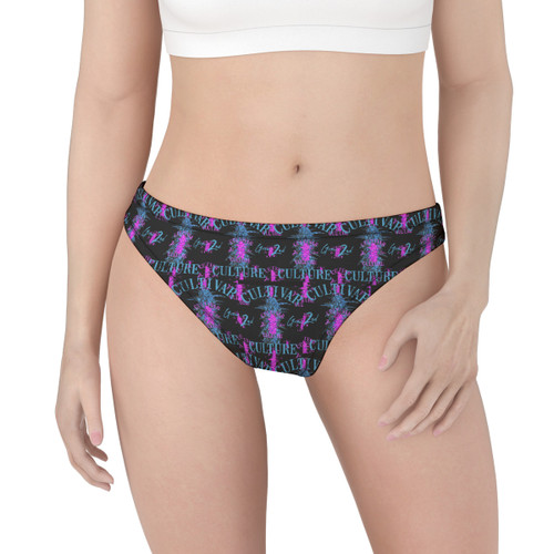 Cultivar Culture pink and blue logo Women's Thong Underwear - 210GSM High-Stretch Breathable Fabric with 4-Needle 6-Thread Stitching