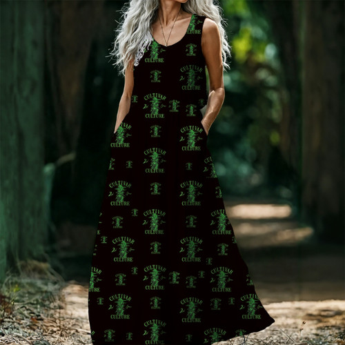Cultivar Culture green logos Women's Sleeveless Maxi Dress