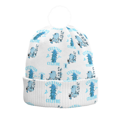 blue boi custom made Knitted Pom-Pom Beanie Hat with Double-Sided Print for Winter Style