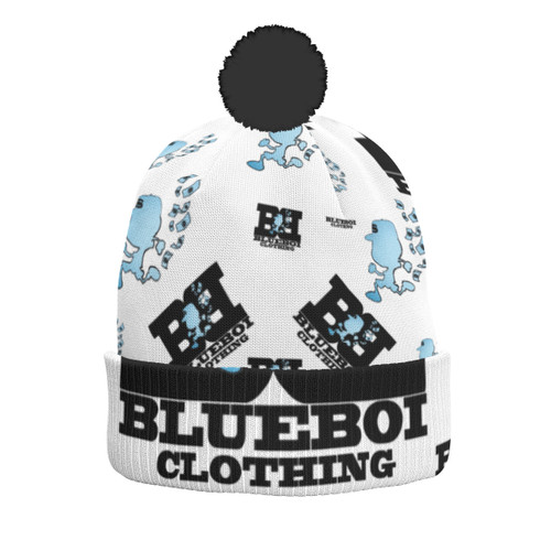 Blue Boi Clothing Knitted Beanie Hat with Pom-Pom - Double Sided Print Winter Accessories for Women Men