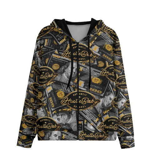 All-Over Print hustle baby money Unisex Pullover Hoodie With Zipper Closure | 310GSM Cotton