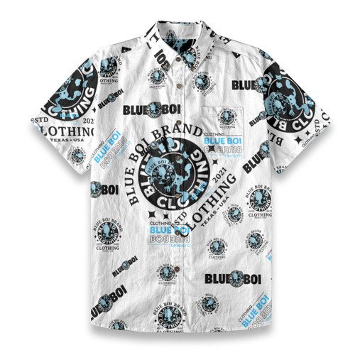 Blue Boi Men's all over print logos 125GSM Breathable Cotton Shirt with Linen Texture