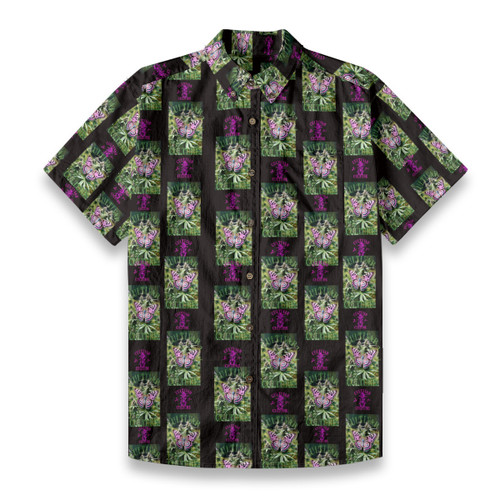 Cultivar Culture Men's butterfly and pink logo 125GSM Breathable Cotton Shirt with Linen Texture