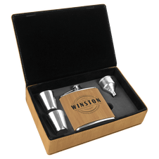6 oz. Laserable Leatherette Flask Gift Set 6 oz. Laserable Leatherette Flask Gift Set