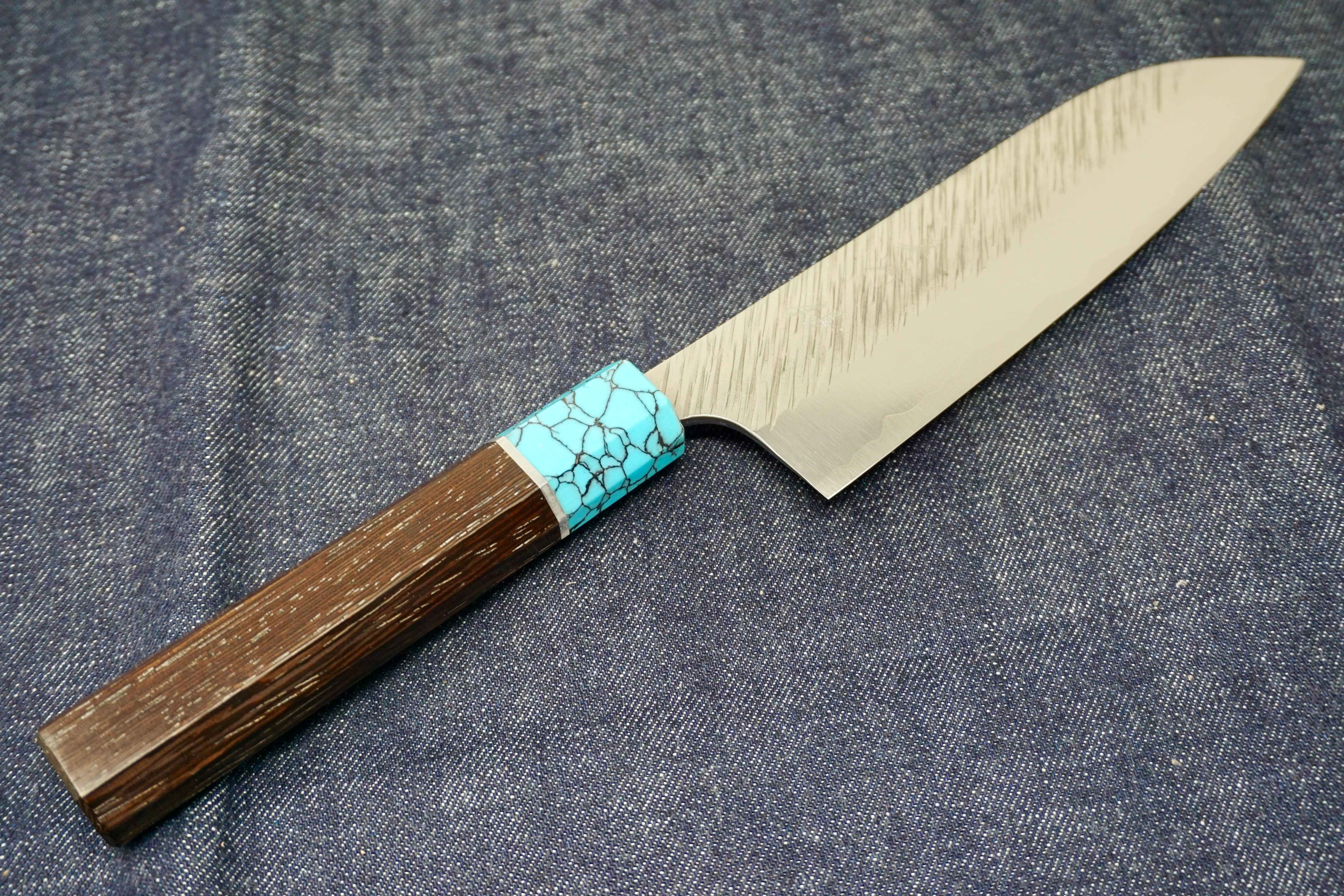 Japanese Damascus Steel Knives with Blue Resin Infused Wood Handle