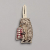 Embroidered Linen Hedgehog with Present Ornament Embroidered Linen Hedgehog with Present Ornament