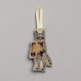 Embroidered Linen Raccoon with Present Ornament Embroidered Linen Raccoon with Present Ornament