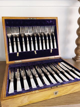 Antique Silver & Mother of Pearl Fish Service for 12