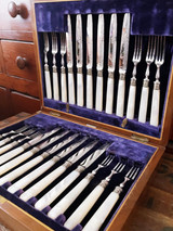 Antique Mother of Pearl and Silver Plated Flatware Service for 12