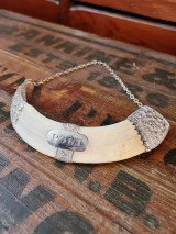 Antique British Colonial Sterling & Boar Tusk Port Decanter Tag