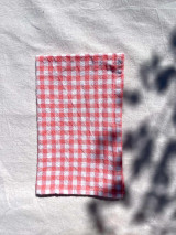 Peach Pink Madras Check Organic Cotton Linen Towel