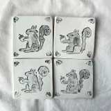 Modern Delft(ish) Squirrel Tile Coaster