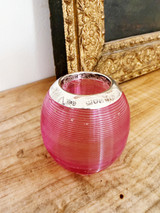 Antique English Sterling Silver and Pink Glass Match Striker