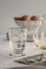 Etched Handblown Footed Glass