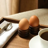 Carved Walnut Egg Cup Set