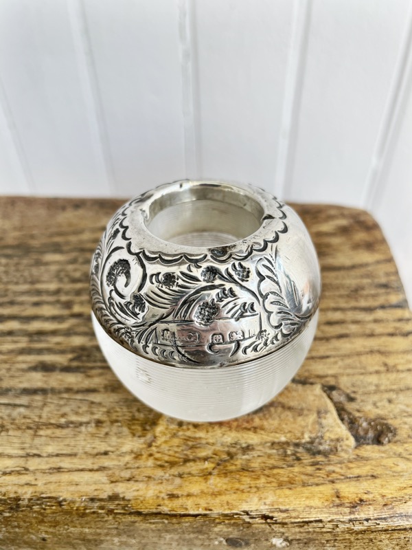 Antique Sterling Silver and Glass Match Striker